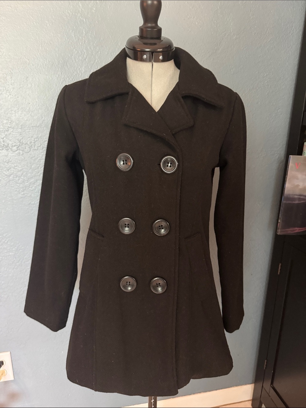 Me Jane Black Double-Breasted Pea Coat